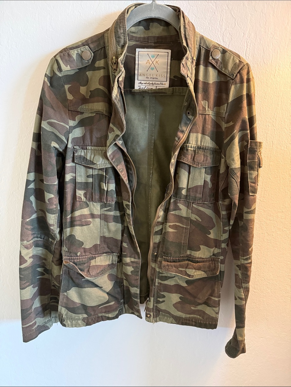 Angel Kiss Women's Camouflage Military Field Jacket in Olive and Brown